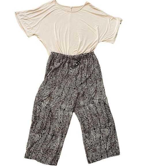 220 Hickory Pull On Casual Pant Outfit Lounge Wide Leg Knit Top Black/Creme L/XL - Picture 10 of 10